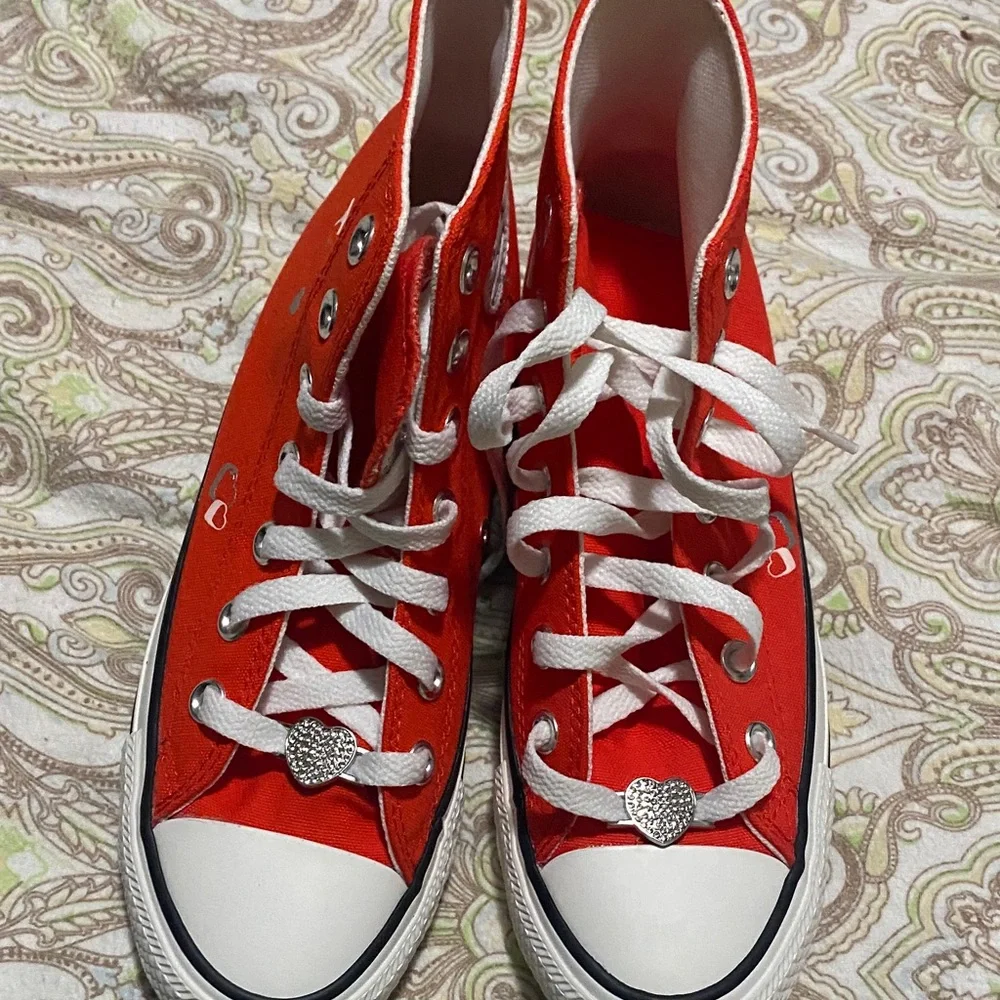 Converse Kids Red High-Top Sneakers with Heart Accents - Picture 3 of 5